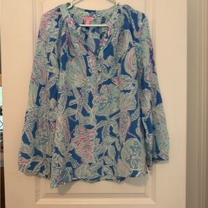 Lilly Pulitzer Blue Relaxed 3/4 Sleeve Blouse
